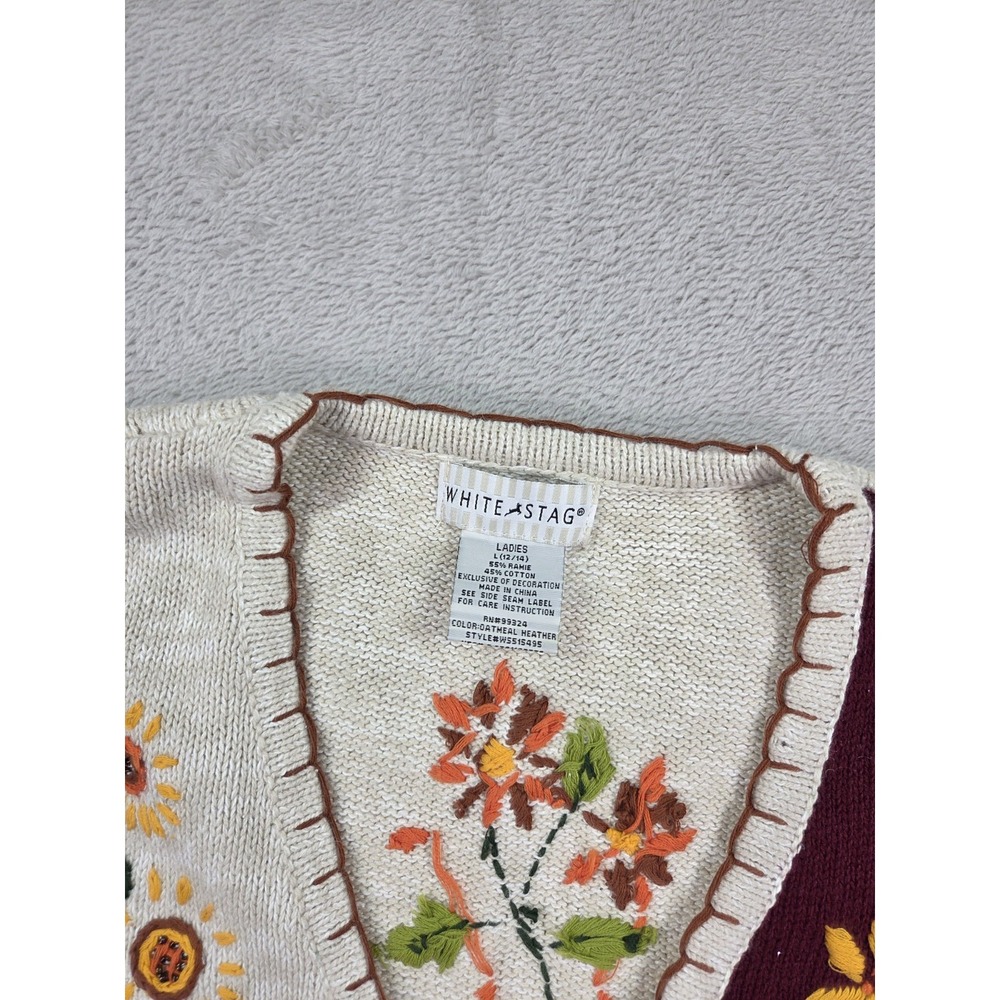Vintage Fall Sweater Cardigan Womens Large Fall Autumn Leaves Thanksgiving - Picture 4 of 9